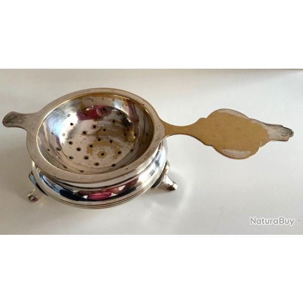 Ancienne Passoire  Th en Laiton Plaqu Argent Antique English Tea Vintage
