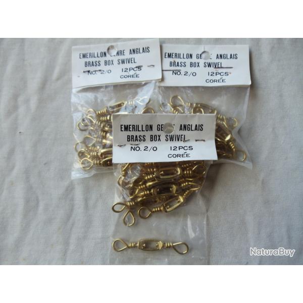 Lot de 36 �merillons anglais � anneaux en laiton poli  , taille n�2/0 longueur 45mm.