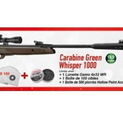 Pack carabine à plombs 4,5 mm GAMO Green Whisper 1000 (19,9 Joules) - PACK NOEL 2025