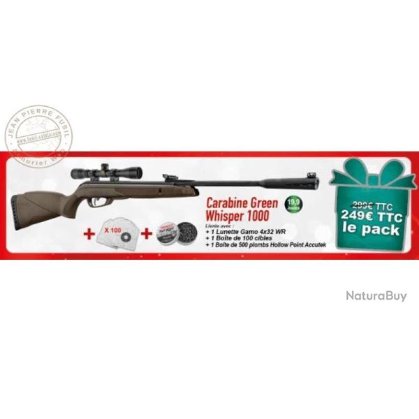 Pack carabine  plombs 4,5 mm GAMO Green Whisper 1000 (19,9 Joules) - PACK NOEL 2025
