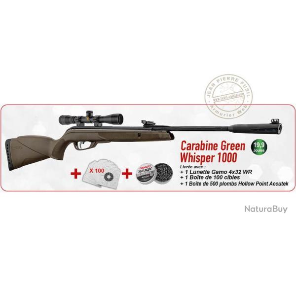 Pack carabine � plombs 4,5 mm GAMO Green Whisper 1000 (19,9 Joules) - Promo