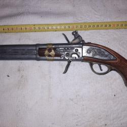 Reproduction pour décoration pistolet à silex double canon tournant