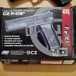 Pack prêt à tirer Répliques Co2 CZ P-09 Plombs Diabolo et BBs Blowback  chargeur 16coup( comme neuf)