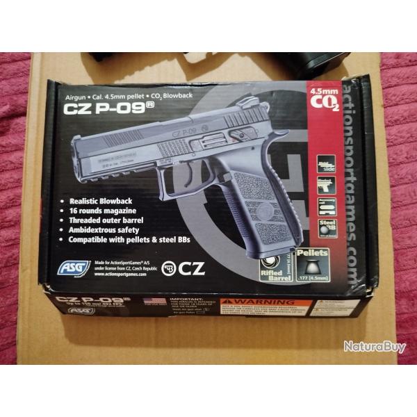 Pack prt  tirer Rpliques Co2 CZ P-09 Plombs Diabolo et BBs Blowback  chargeur 16coup( comme neuf)