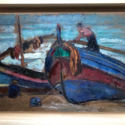 Les pêcheurs.Andrée Clara BAC (1895-?).Huile sur carton signée et encadrée.