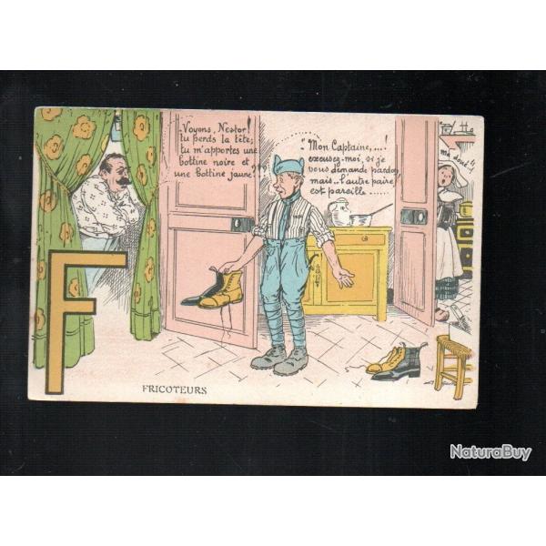 alphabet militaire lettre f fricoteurs carte ancienne humoristique