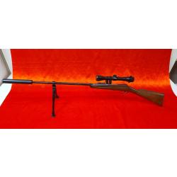 Carabine artisanal 22 lr monocoup avec lunette silencieux et bipied enchère a 1 euro