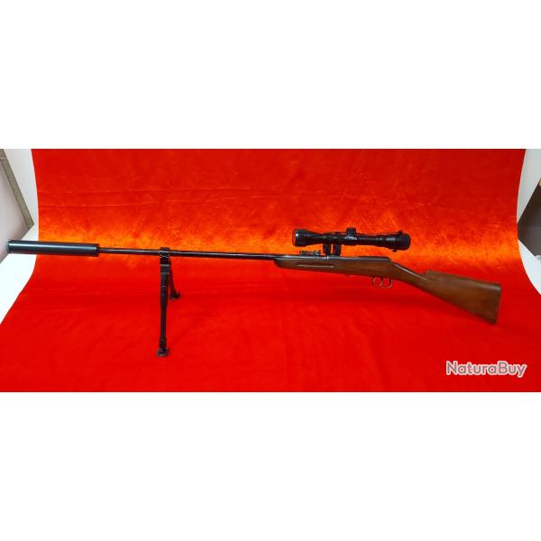 Carabine artisanal 22 lr monocoup avec lunette silencieux et bipied ench�re a 1 euro