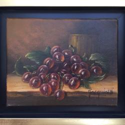 Nature morte aux raisins.Thierry JACQUIOT(1962).Huile sur toile signée et encadrée