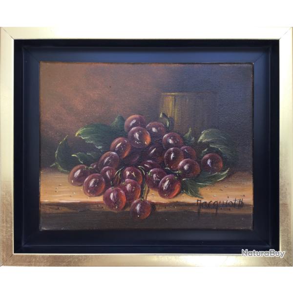 Nature morte aux raisins.Thierry JACQUIOT(1962).Huile sur toile signe et encadre