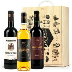 Coffret bois 3 vins de Bordeaux (2 rouges, 1 moelleux) - Caisse bois 3 bouteilles 75cl