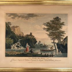 La pêche du jour,1777.Joseph VERNET(1714-1789).Eau-forte réhaussée à l'aquarelle.