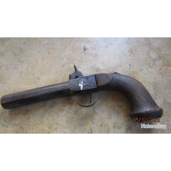 gros pistolet coup de poing voyage  balle force 16mm fonctionnel  bois noyer