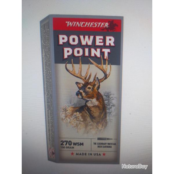 20 munitions winchester Power point calibre 270wsm 150gr
