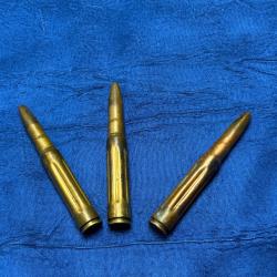 TROIS CARTOUCHES D'EXERCICE CANNELÉES POUR  FUSIL MAUSER  7,57 MM  W W 1  14/18