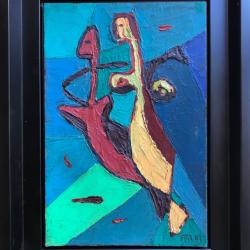 Les hippocampes,1957.René MARIE,1909-1973.Huile sur toile cartonnée signée ,datée et encadrée