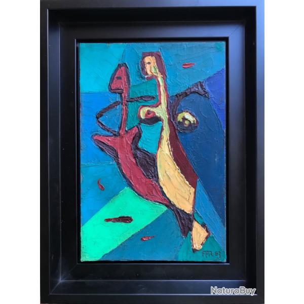 Les hippocampes,1957.Ren� MARIE,1909-1973.Huile sur toile cartonn�e sign�e ,dat�e et encadr�e