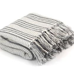 Couverture coton 160x210 cm gris blanc douce décorative