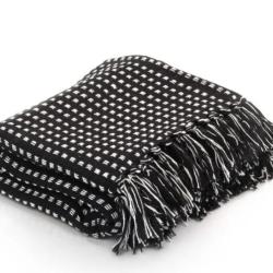 Couverture coton carreaux 160x210 cm noir douce décorative
