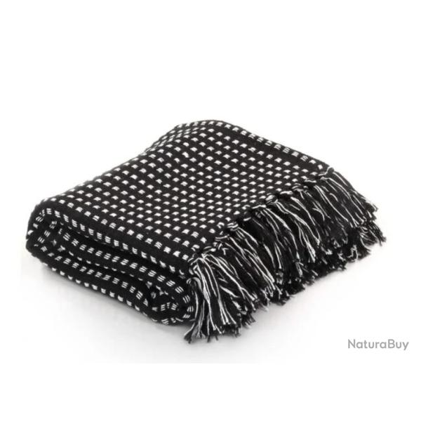 Couverture coton carreaux 160x210 cm noir douce dcorative