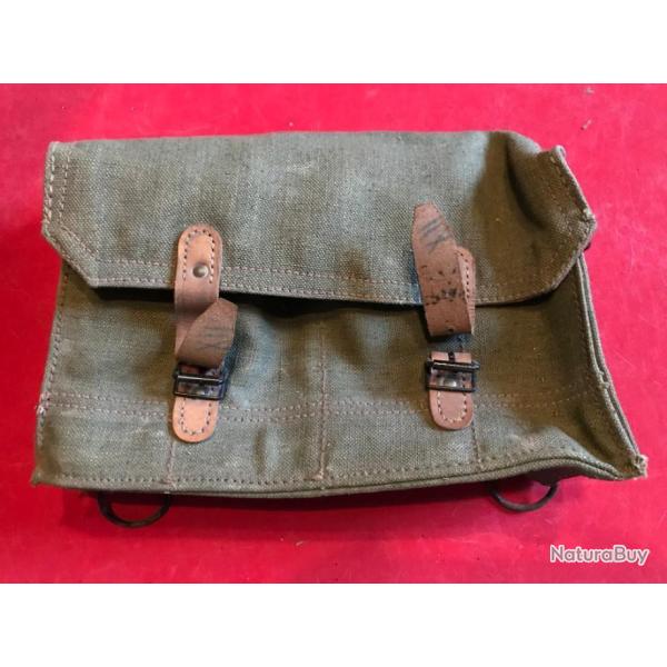 sacoche toile cuir 4 compartiments pour chargeurs fm 24/29 , indo-algrie , porte-chargeurs musette