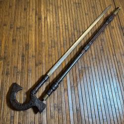BELLE ET ROBUSTE CANNE ÉPÉE CUIR ACIER LAITON