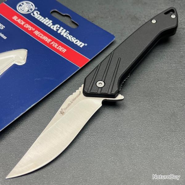 Couteau Smith&Wesson Black Ops Recurve Lame Acier Inox Manche Polymre Linerlock Clip