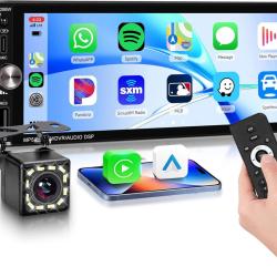 Autoradio 1DIN avec Wireless CarPlay & Android Auto,Autoradio 1 Din avec 6.9 Pouces IPS Touchscreen