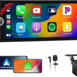 Autoradio CarPlay 1 DIN - 6.86 Pouces HD Ecran Tactile Radio Car Play sans Fil Soutien PhoneLink iOS