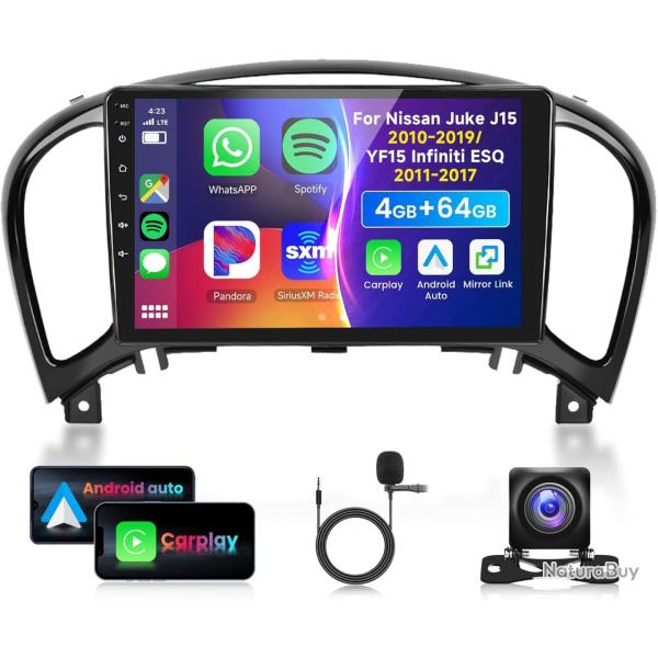 Autoradio 9" 4G+64G Bluetooth pour Nissan Juke J15 2010-2019/ YF15 Infiniti ESQ 2011-2017 Vito Viano
