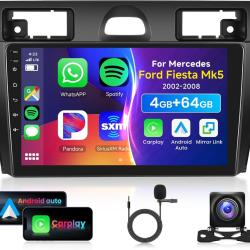 Autoradio 9" 4G+64G Bluetooth pour Ford Fiesta Mk5 2002-2008,Carplay Android Auto Wireless,DSP,EQ,12