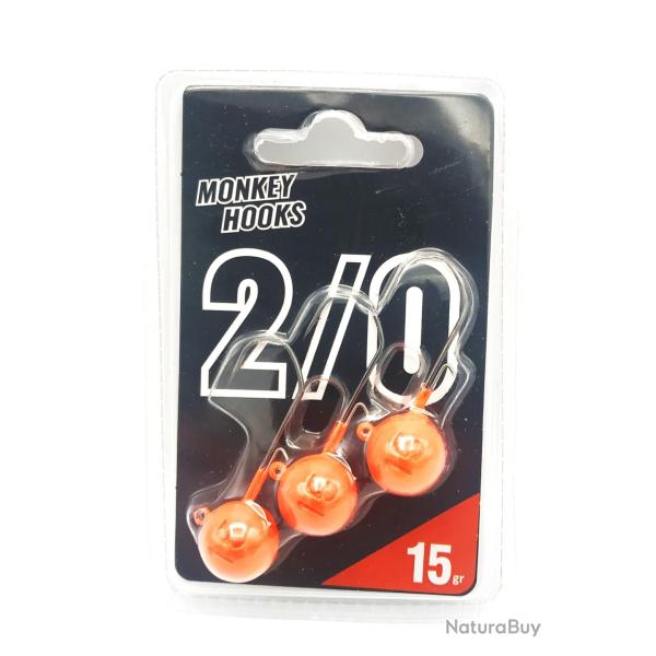 Monkey lures T�te plomb�e Monkey hook T2/0 orange par 3 T2/0 -15gr