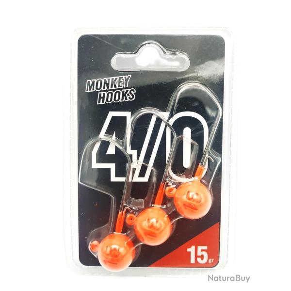 Monkey lures T�te plomb�e Monkey hook T4/0 orange par 3 T4/0 - 15gr