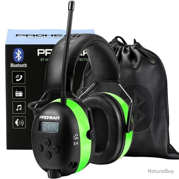 Casque lectronique Bluetooth Protection Auditive Active Rduction de Bruit AM/FM Rechargeable Vert