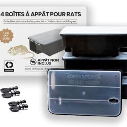 Lot de 4 pièges à rats 22 x 14 x 7.9 cm - Boite à appâts Couvercle Transparent