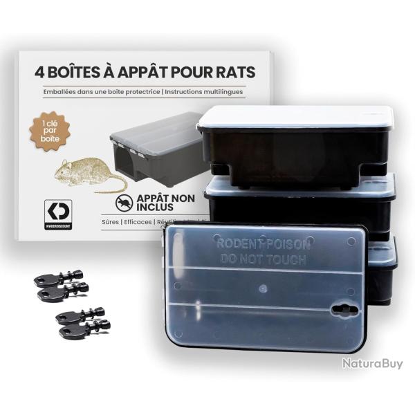 Lot de 4 piges  rats 22 x 14 x 7.9 cm - Boite  appts Couvercle Transparent
