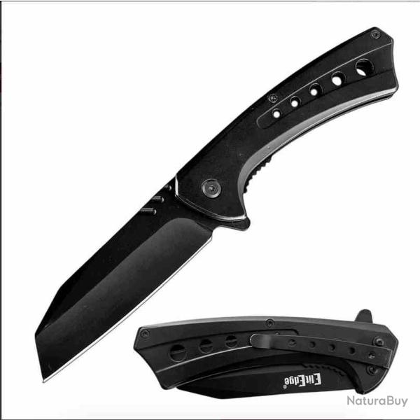 Couteau Tactical Cleaver Razor ElitEdge Lame Acier Inox Manche Acier Noir Frame Lock EE10A88BK