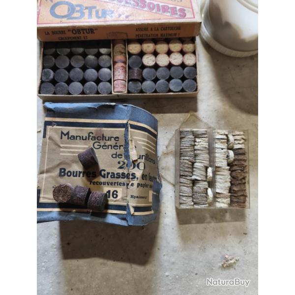 Bourre grasse + bourre + tuis + cartons calibre 16