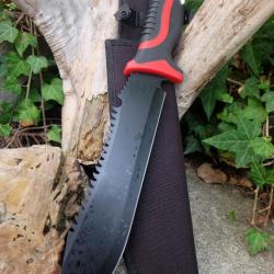 Gros Couteau Machette Bowie Trekking Alaska Lame Acier 3Cr13 Manche Red Abs Etui Nylon Survie TreckA