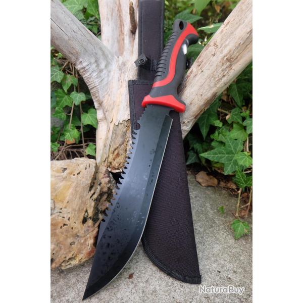 Gros Couteau Machette Bowie Trekking Alaska Lame Acier 3Cr13 Manche Red Abs Etui Nylon Survie TreckA