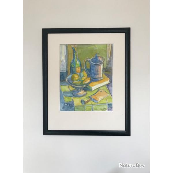Nature morte au pichet.Georges ZELTER.Aquarelle signe et encadre