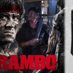 Couteau Rambo IV Machette Lame Acier Carbone Manche Cuir Noir Etui Cuir Couteau du Film Rambo IV 000