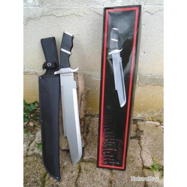 Couteau Machette Rplique Couteau Predator Schwarzenegger Lame Acier 440 Manche Bois Etui Cordura