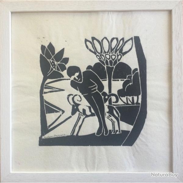 Le magnolia,2001.Ruben HERRERA,Argentin n� en 1941.Gravure sur bois sign?e et encadr�e