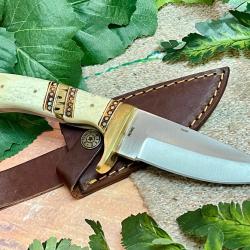 Couteau de Chasse Celtique Survie Manche Os Lame Acier Inox Etui CUir
