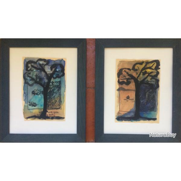 Portraits d'arbre,1997.Frdrique CHEMIN,ne en 1957.Aquarelle et encre signes et encadres.