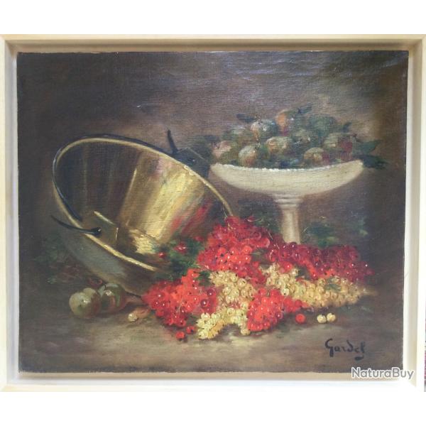 Nature morte aux groseilles.Jean-Baptiste GARDEL(1818-1874).Huile sur toile sign�e et encadr�e.