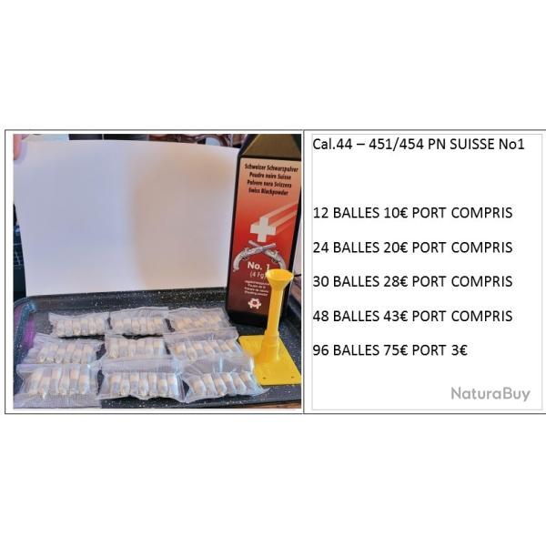 96 Balles papier cal 44-1.1g PN - boulet 454/451 75� - 6 gratuites � partir de 50� d'achat