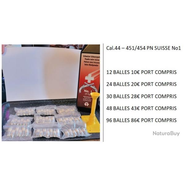 30 Balles papier cal 44.1.1g PN SUISSE 1 - boulet 454/451 28 PORT GRATUIT