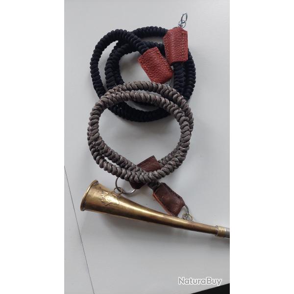 Sangle pibole et ou corne en paracorde et cuir, cousu main
